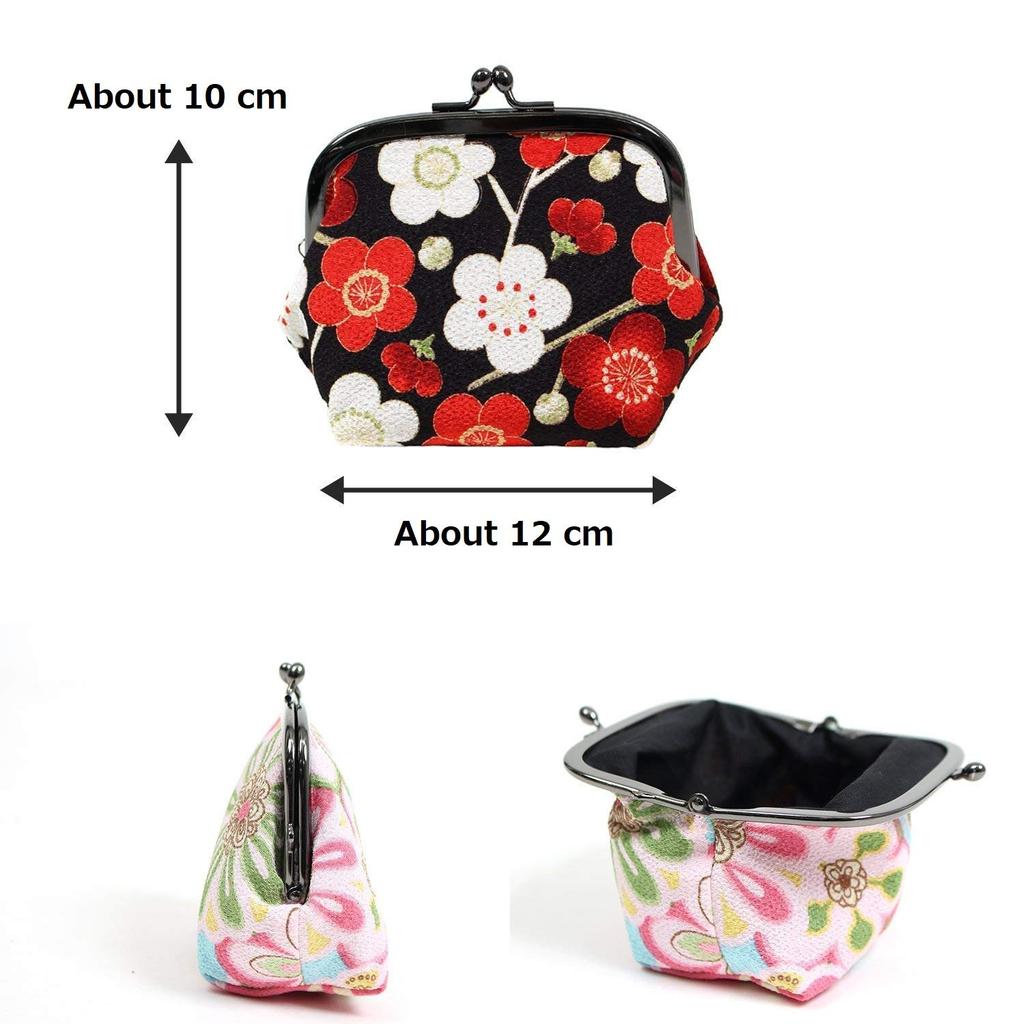 Komon Kobo Puffy Clasp Modern Plum Blossom Futako Wa Edo 0217 3.6-inch Pouch, (Pink), Chirimen, Kyoto, KOMONO, Komon,