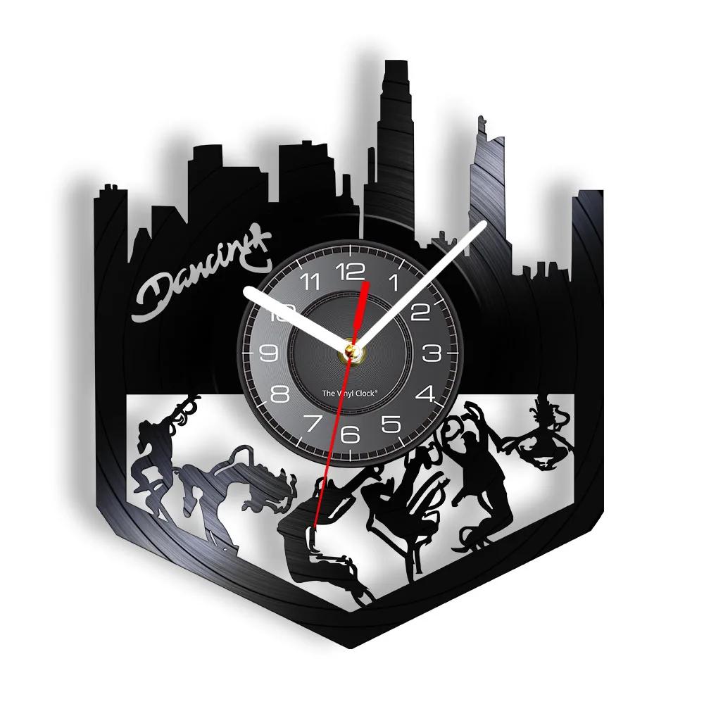 Hip Hop Street Dance Wall Art Dancing Party Decoration Wall Clock Break Dance Vintage Vinyl Record Wall Clock Dance Lovers Gift