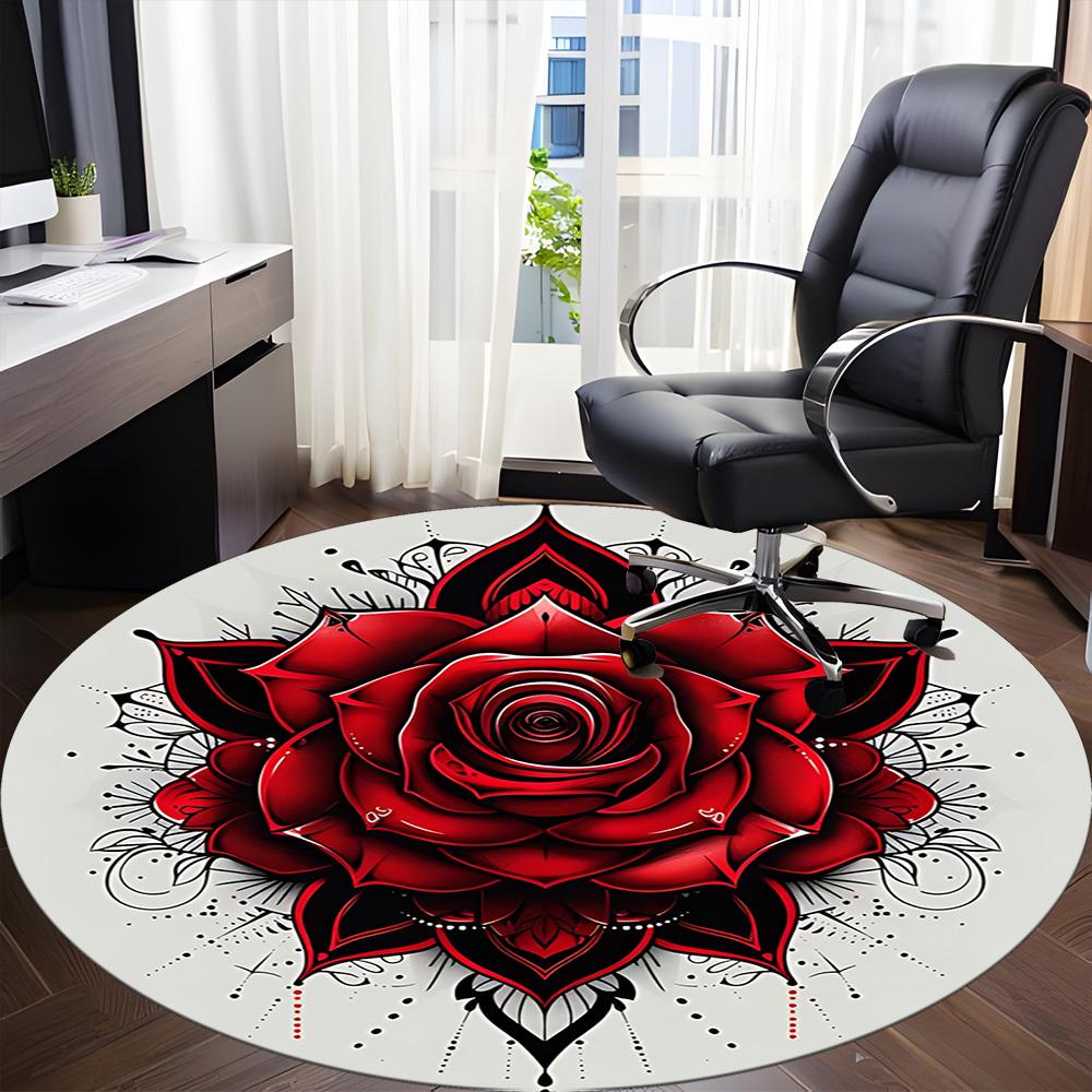 1 Stück Rose Mandala Stuhlteppich für Büro, Innenbereich Rutschfest Waschbar Polyesterfaser Teppich, Matte Für Büro, Maschinenwaschbar