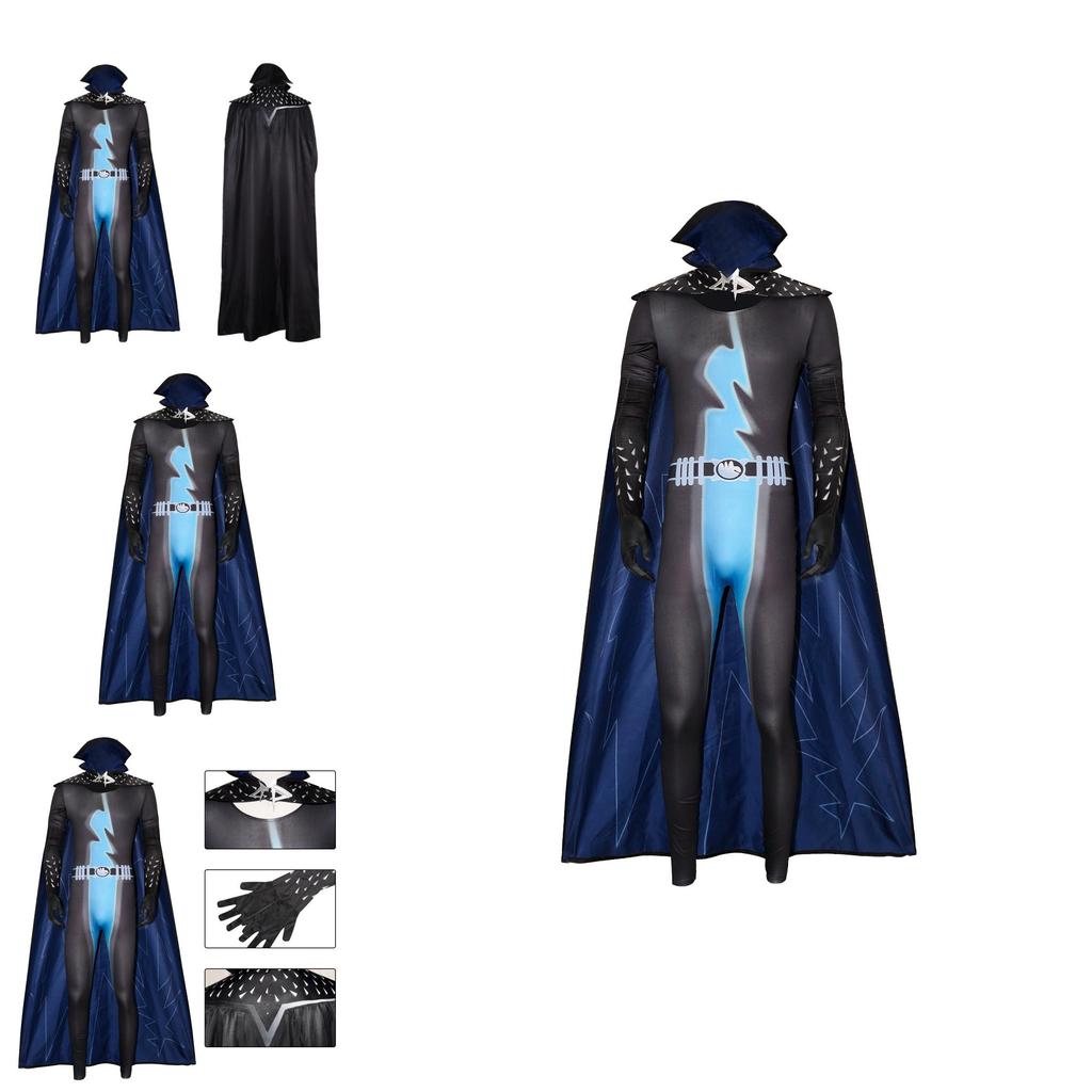 Halloween Megamind Cosplay Jumpsuit Cloak Glove Set Performance Costume For Anime Events