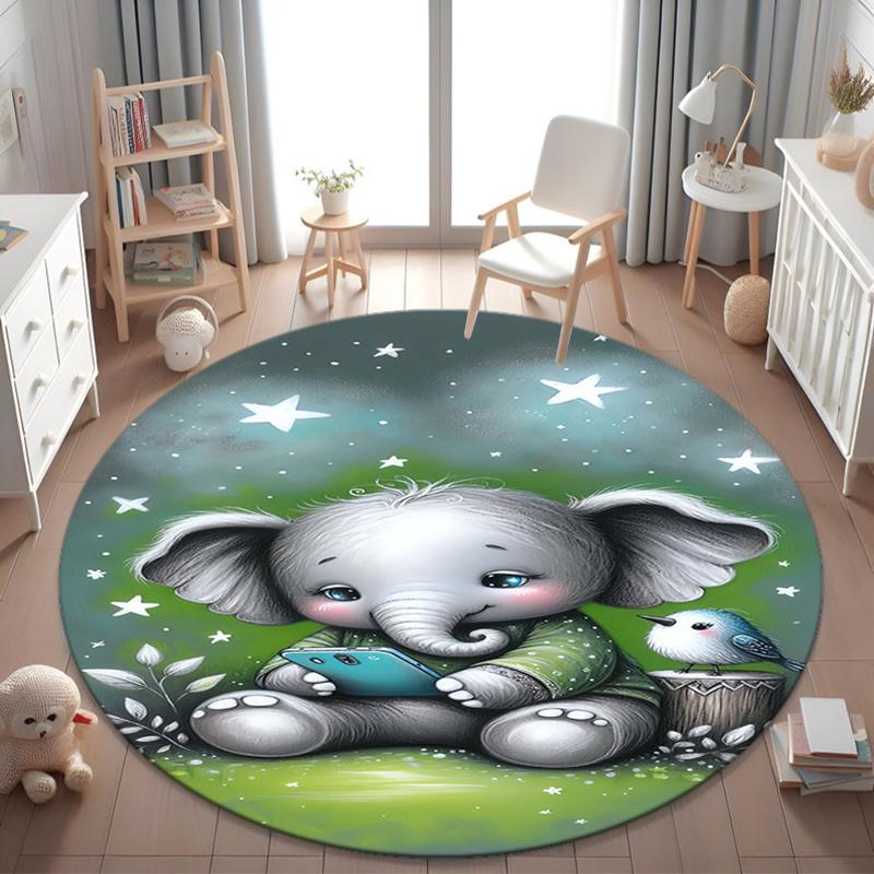 1Pc Elephant Circular Print Rug - home decoration Carpet For Living Room Bedroom Flooring Computer Chair Area Rug