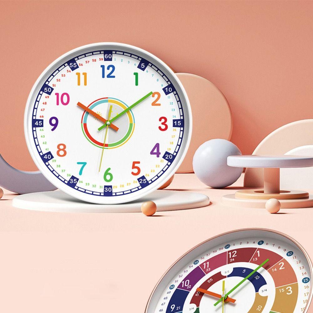 Round Electronic Color Clock Mute Learning Wall Hanging Clock  Early Education Learning