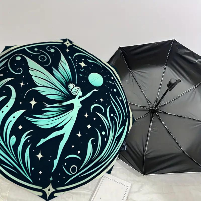 1pc Fairy Moonlit Night Celestial Dance Umbrella with Plastic Handle,Suitable for All Seasons Home Travel Outdoor UmbrellaDD1153