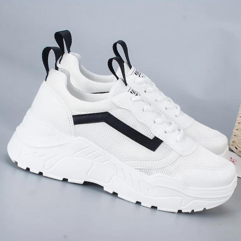 Fashion Women Casual Shoes White Platform Sneakers Thick Sole Women Shoes Summer Mesh Sneakers Breathable Lightweight Walking Shoes