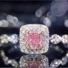 Ring Stone With Pink Zircon Luxury Finger Ring Bride Wedding Couple