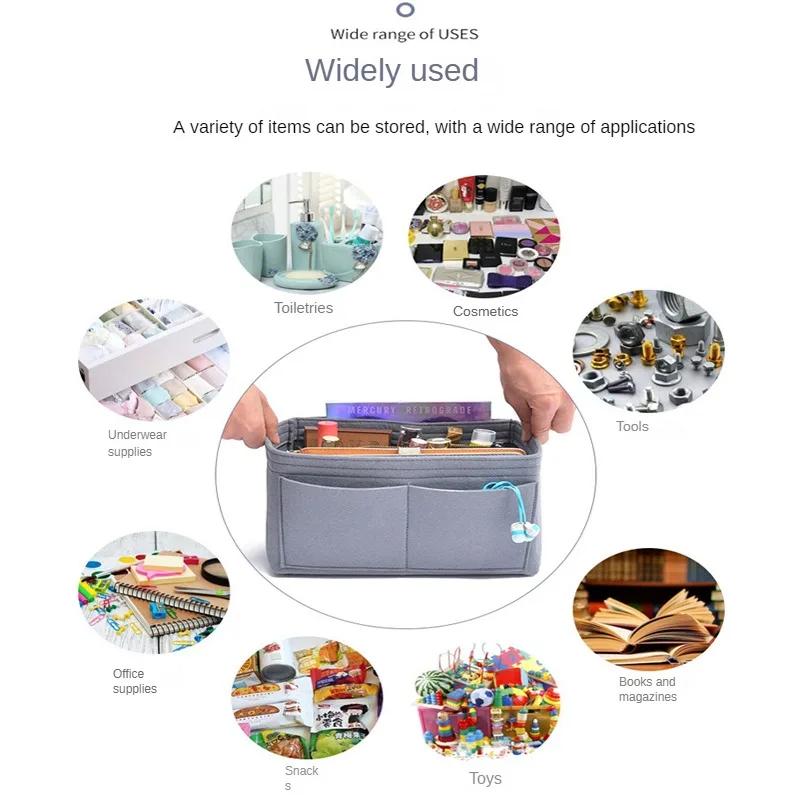 Multifunctional Large Capacity Makeup Storage Bag Felt Cloth Liner Travel Insert Portable Bag In Bag Cosmetic Organizer