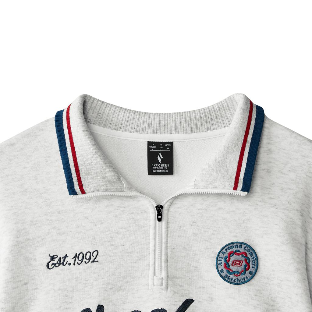 Skechers New Year Series Logo Comfortable Fashion Knitted Pullover Half-Zip Sweatshirt Men Sweatshirt Light-White Gray L125M004-0248