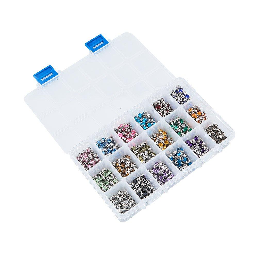 PH PandaHall Set of About 900 Mixed Acrylic Rhinestone Beads with Base 5x5x4mm Assorted Set 4 Claws 5 Holes Bijou Accessory Parts Resin Charm Parts