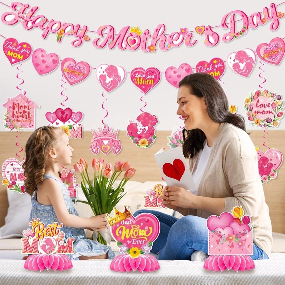 Hearts Pattern Banner Decor Happy Mother's Day Holiday Banner New Desktop Ornament  Party DIY Decor