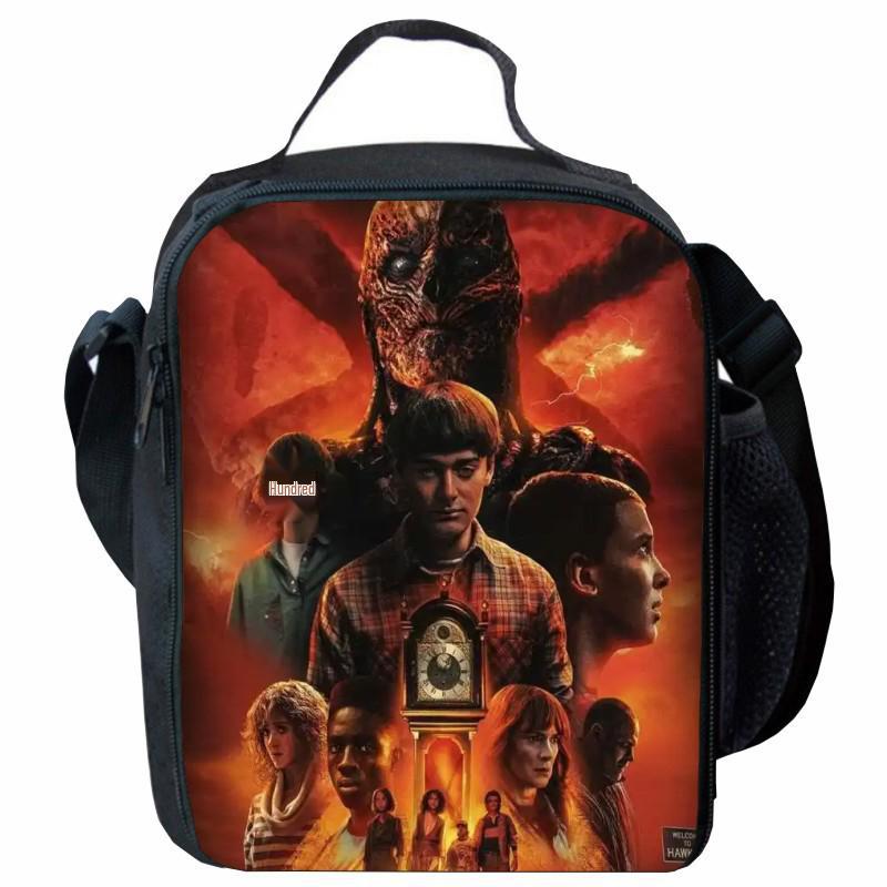 Stranger Things 5 Lunch Bag: Cartoon Picnic Bag for Primary Students with Ice Pack