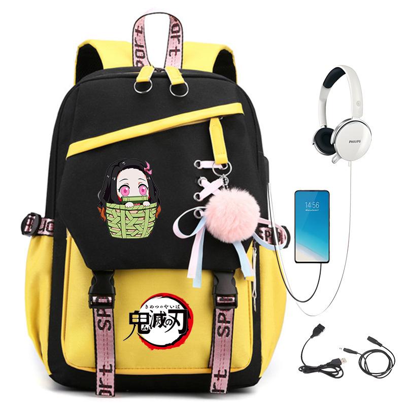 Japanese Campus Contrasting Color USB Multi-function Foreign Trade Children's Student Schoolbag Large Capacity Ghost Extinguishing