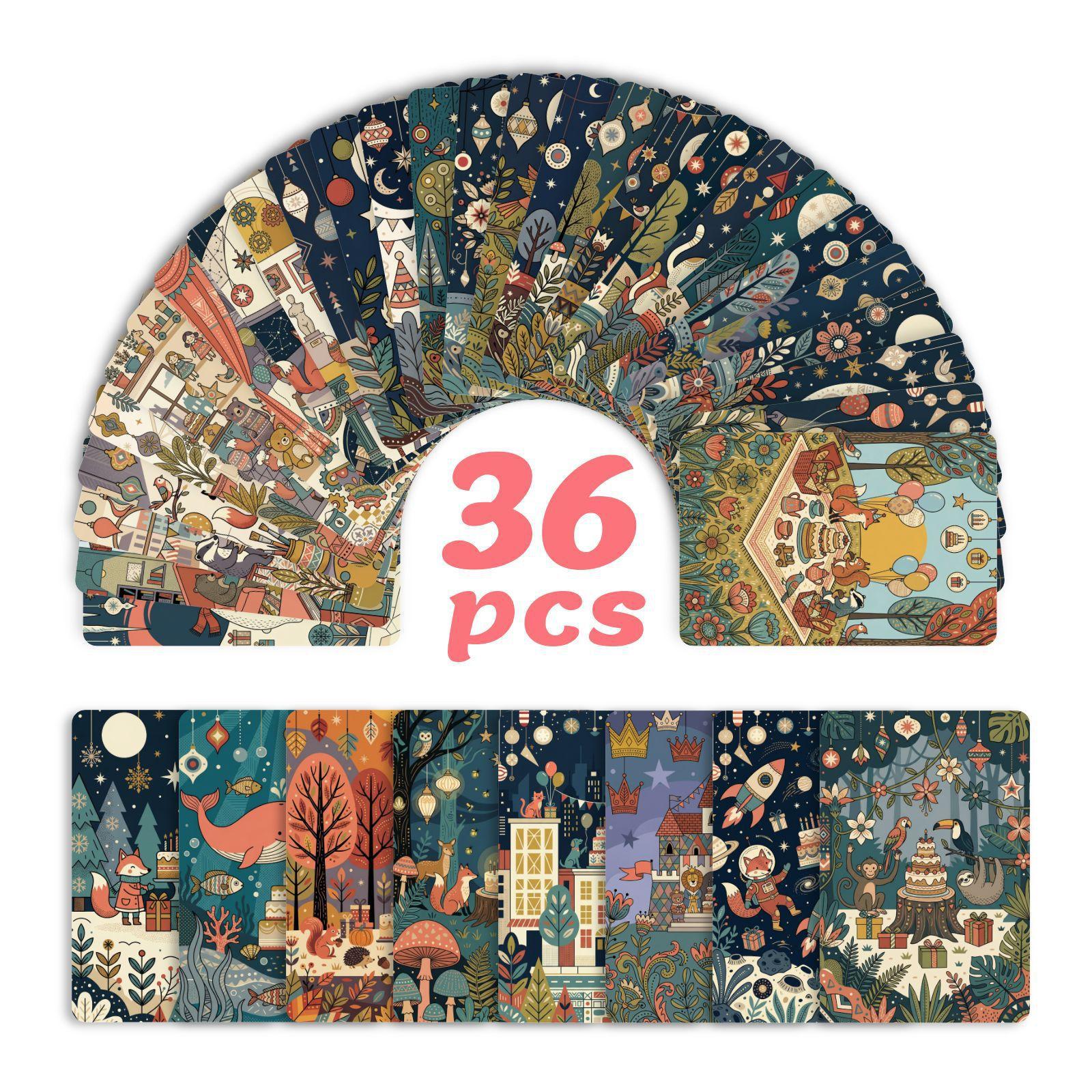 

Retro Fairy Tale Illustration Card 36 Wind Universal Blessing Card Hand Account Material Wall Decoration Message Card RXHB0044