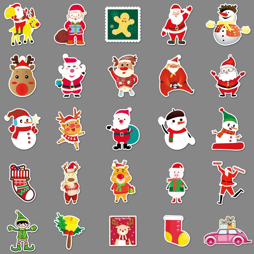 50 Christmas Holiday Graffiti Stickers for Scooters, Suitcases, Travel Cases, Cars, and Waterproof Decorative Stickers