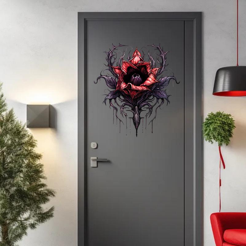 Evil Chomper Flower Wall Stickers Halloween Decor Peel and Stick Vinyl Art for Bedroom Bathroom Cabinet Home Decoration