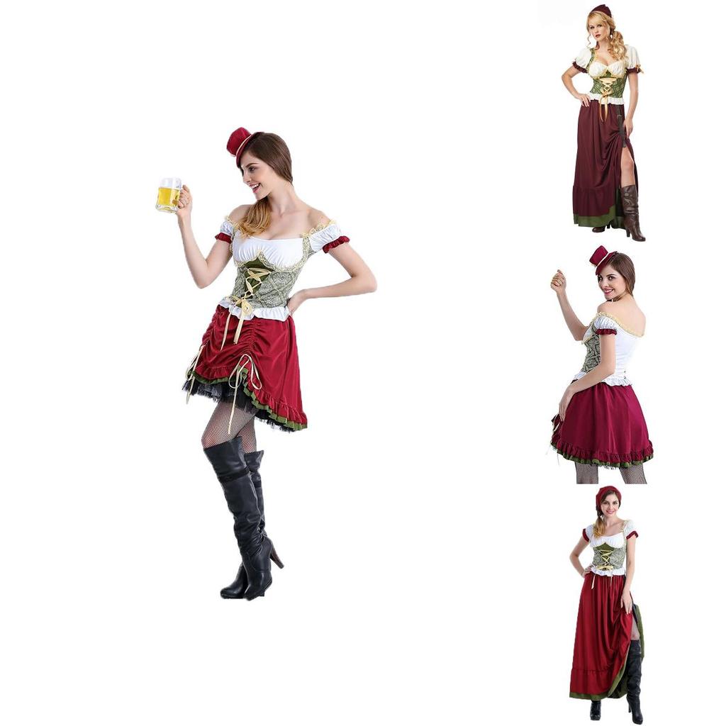 Oktoberfest Bayerisches Dirndl Bierkellnerin Cosplay Kostüm mit Puffärmeln