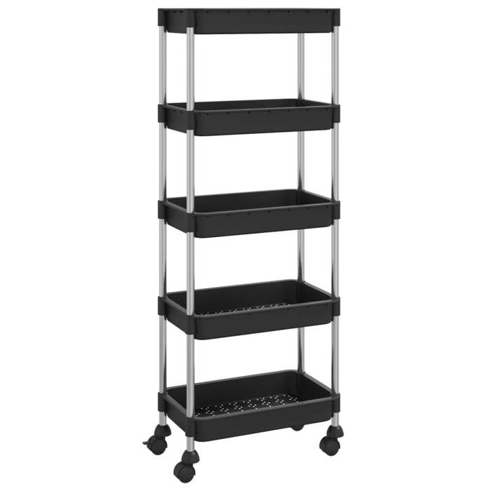 VidaXL Kitchen Trolley 5 Levels Black 42x29x128 Cm Iron and ABS 336331