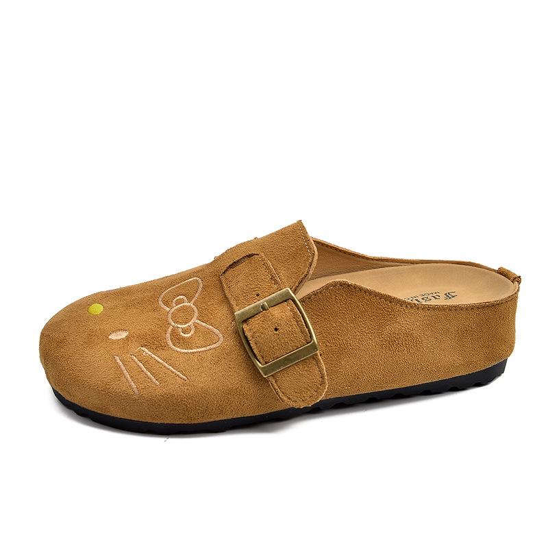 Slippers cute cartoon 2025 spring and summer new bag head round head flat bottom outer wear women's shoes regular version Boken shoes versatile