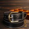 Italian Cowhide Belt, Sewn Copper Buckle, British Tooling Belt, Men'S Genuine Leather Belt 3.8Cm Wide