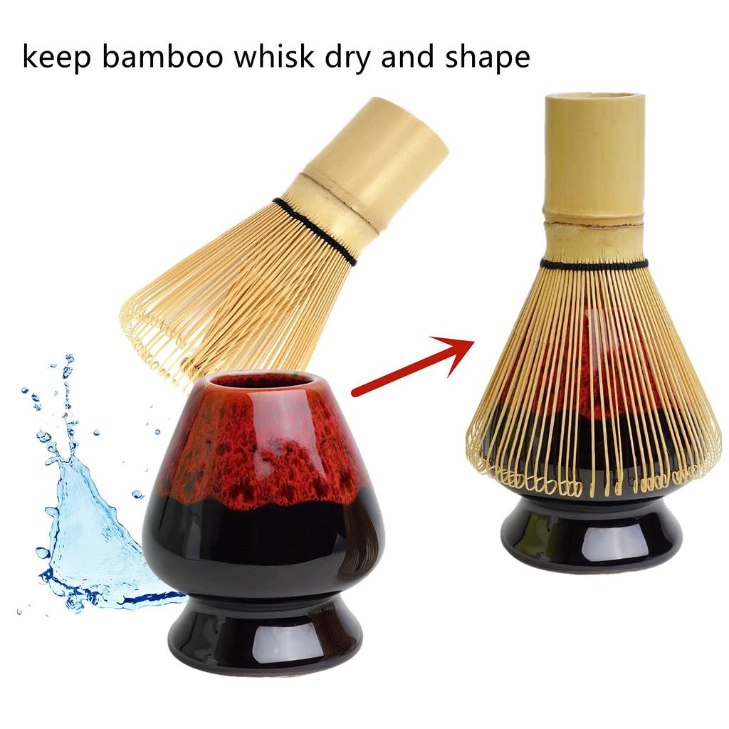 Ceramic Matcha Chasen Stand, Traditional Japanese Matcha Set Accessory (Black and White)