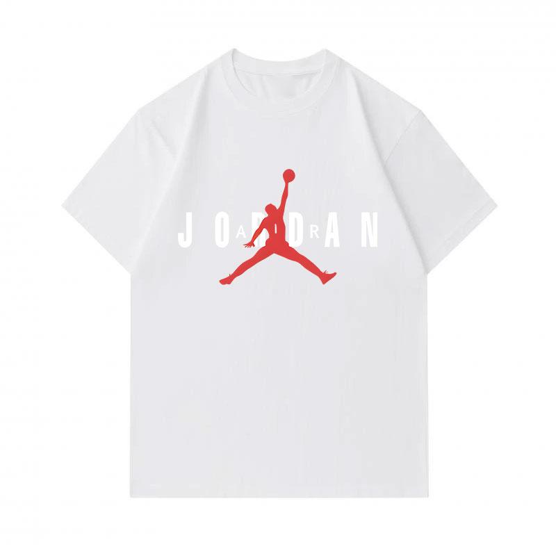 100% Cotton Men's Crew Neck Short Sleeve T-Shirt, Stylish Basketball Player Jump Silhouette Print Casual Breathable Summer Loose Fit Daily Wear Athlet