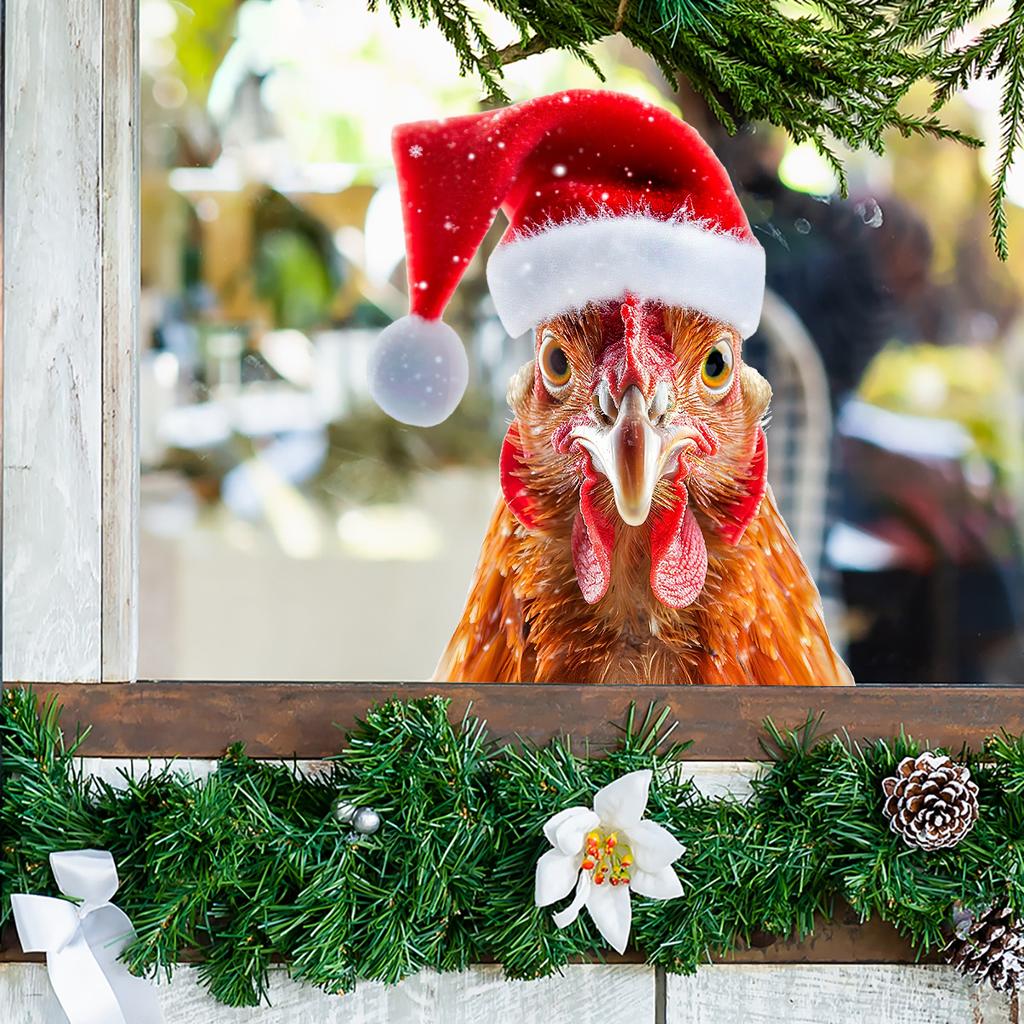 Christmas Hat, Chicken Head, Fully Transparent Glass, Home Decoration Stickers