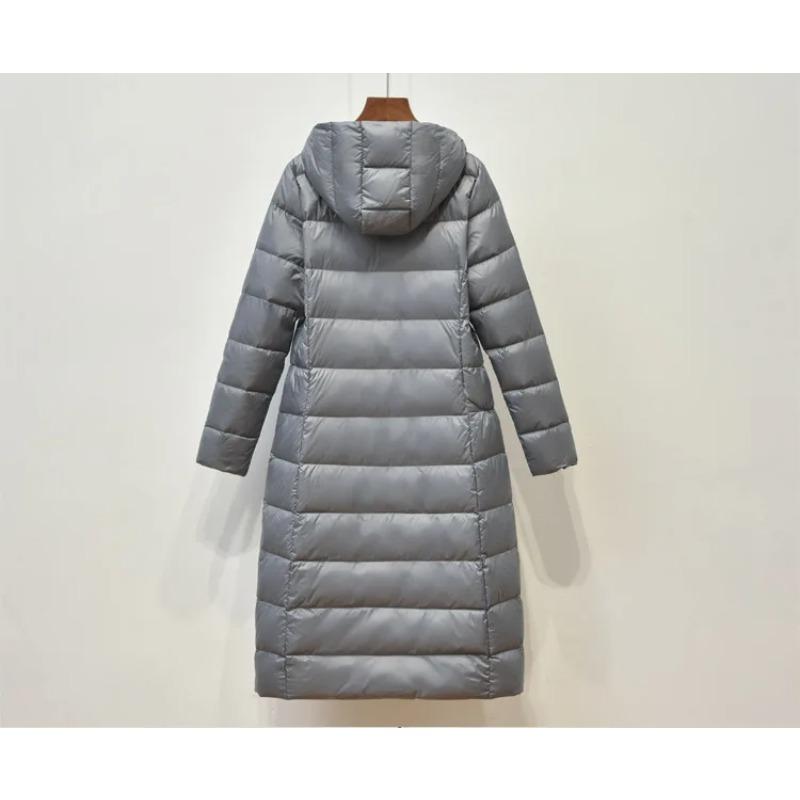 Johnature Women Hooded Zipper Warm Down White Coats Long Sleeve Slim Fashion Clothes Autumn Long Down Coats
