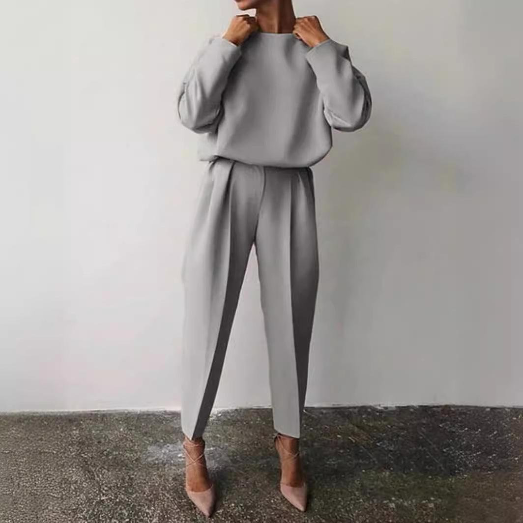 

Women s Loose Solid Color Long-Sleeve Casual Two-Piece Suit XL сірий колір