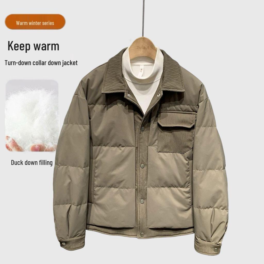 Men's Casual Patchwork Lightweight Down Jacket - Korean Style Winter Outerwear