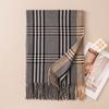 Womens Knitted Wool-Feel Scarf With Fringe Plaid Winter Warm Shawl Office Casual Wear