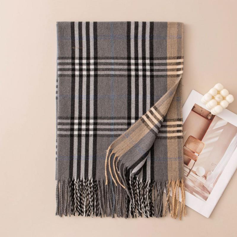 Womens Knitted Wool-Feel Scarf With Fringe Plaid Winter Warm Shawl Office Casual Wear