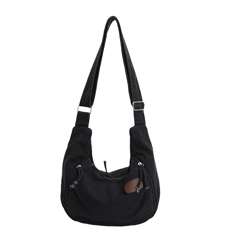 Винтажная холщовая сумка-хобо женская сумка через плечо однотонная сумка кроссбоди чёрный