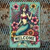 Vintage Mermaid Welcome Iron Wall Decor 8x12 Inch Colorful Floral Design for IndoorOutdoor Use Ideal Gift