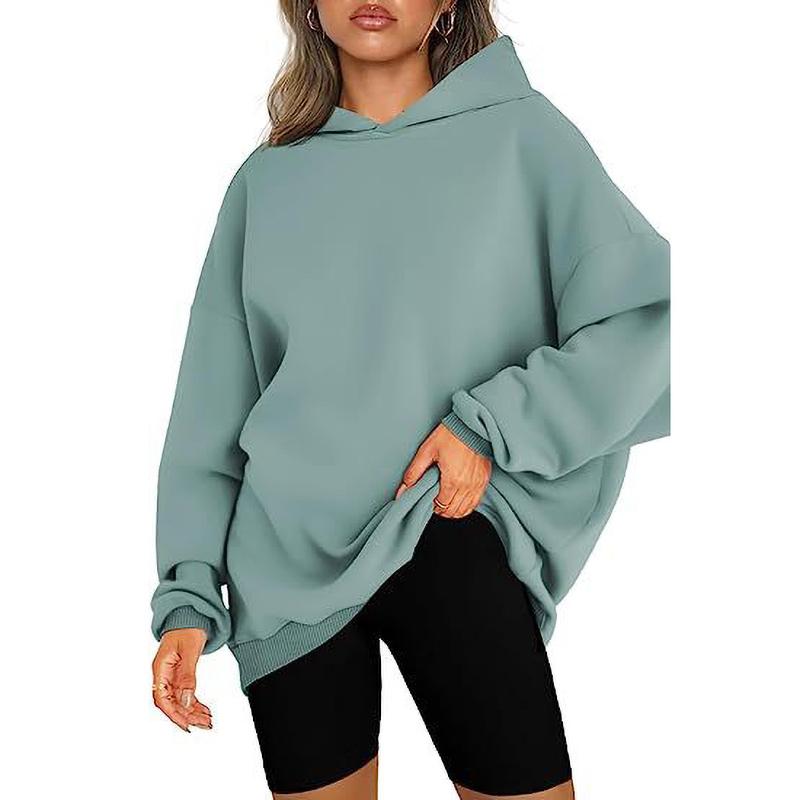 Women's Hooded Pullover Sweatshirt Solid Color Oversized Loose Casual Fleece Sweatshirt