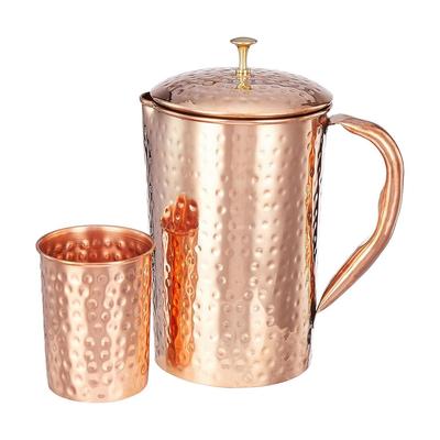 Bakır Bardaklı Dövme Bakır Sürahi, 1350 ml, Bakır Bardaklı Bakır Sürahi, Dövme