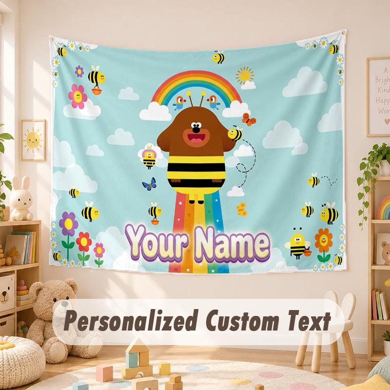 Custom Name Text Tapestry,Hey Duggee Boho Wall Hanging, Decorative Backdrop Tapestry For Room