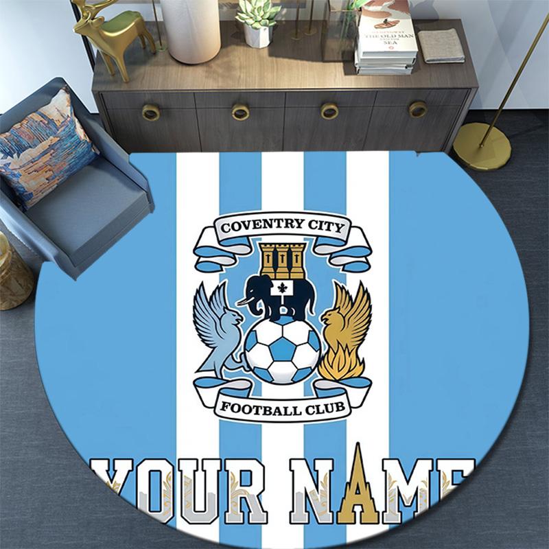 Custom Name Coventry City F.C Round Area Rug,Carpet Rug for Living Room Bedroom Sofa Playroom Decor,Non-slip Floor Mat