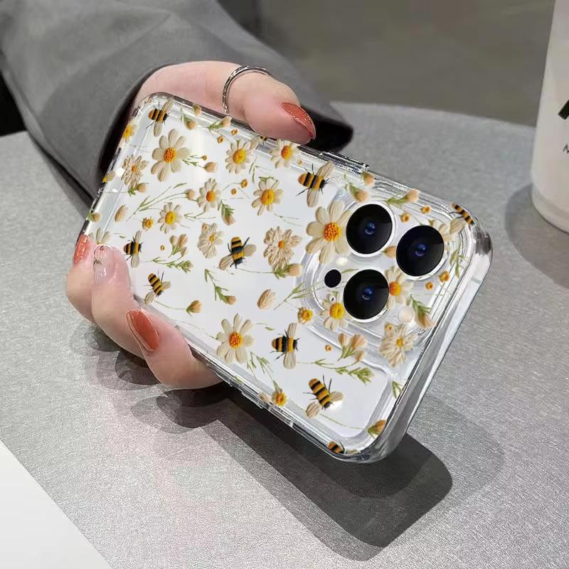 Honeybee Flower Pattern Phone Case For Xiaomi Mi Poco X6Pro X6 X7 X5 Pro Mi Poco F7 Pro F6 F5 Clear Bumper Cover