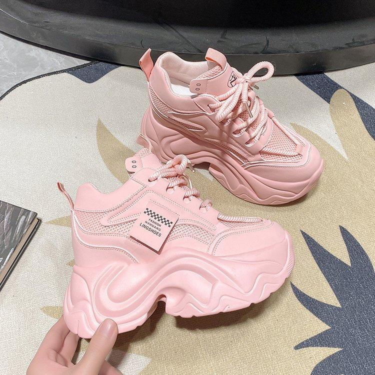 

Spring Festival new thick-soled muffin bottom non-slip shallow mouth lace-up women s Internet celebrities ins super fire little white shoes inner he 39 рожевий