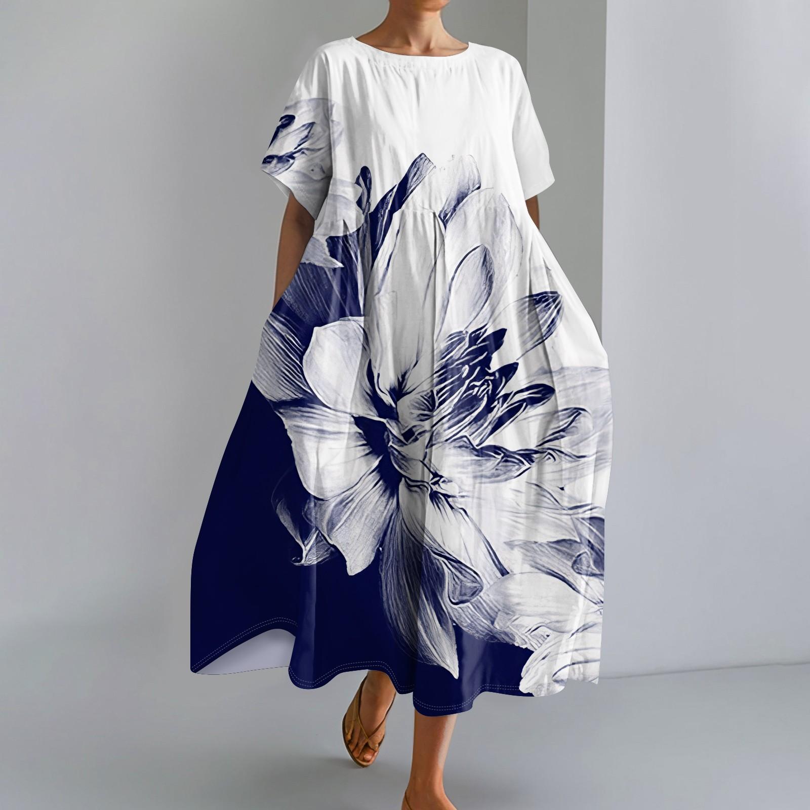 

Женское модное свободное платье с большим карманом и круглым вырезом с градиентным принтом и короткими рукавами XL