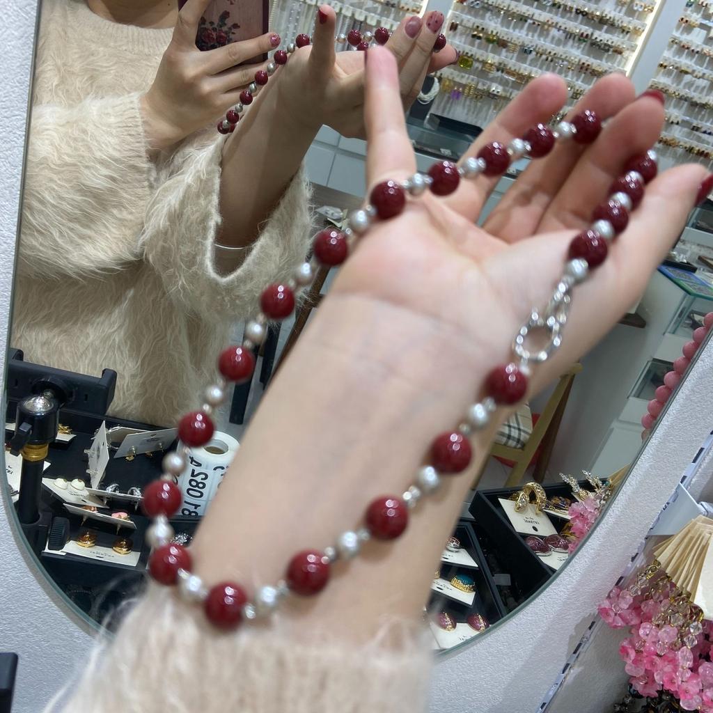 10Mm High Gloss Merad Mocha Brown Angora Red Mixed Color Necklace Clavicle Chain Bracelet