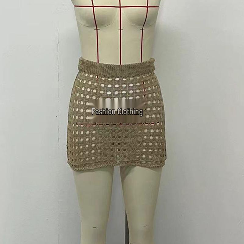 European & American Sexy Mesh Knitted Beach Skirt – Slim, Hip-Hugging, Sunscreen Cover-Up