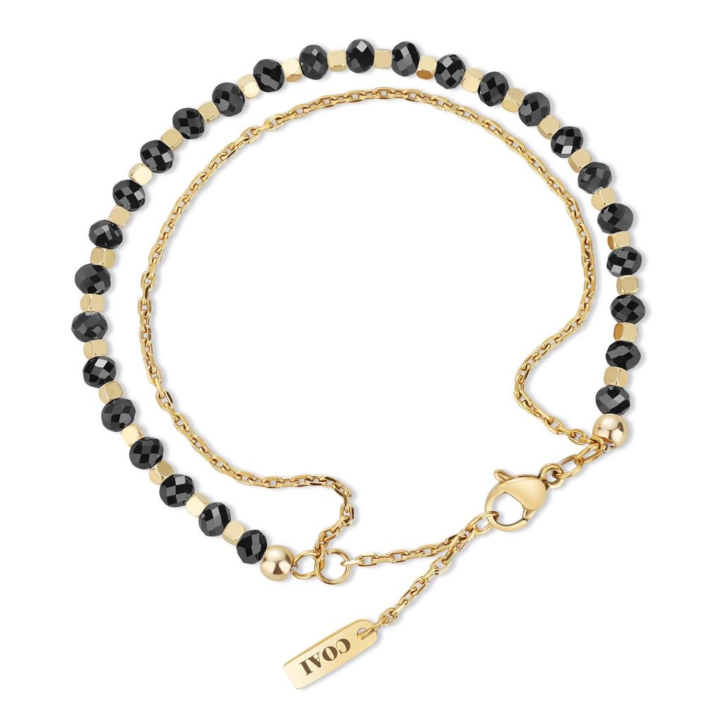 Koai Cut Black October Power Stone Bracelet for Women Tourmaline, Birthstone, Double-Layer