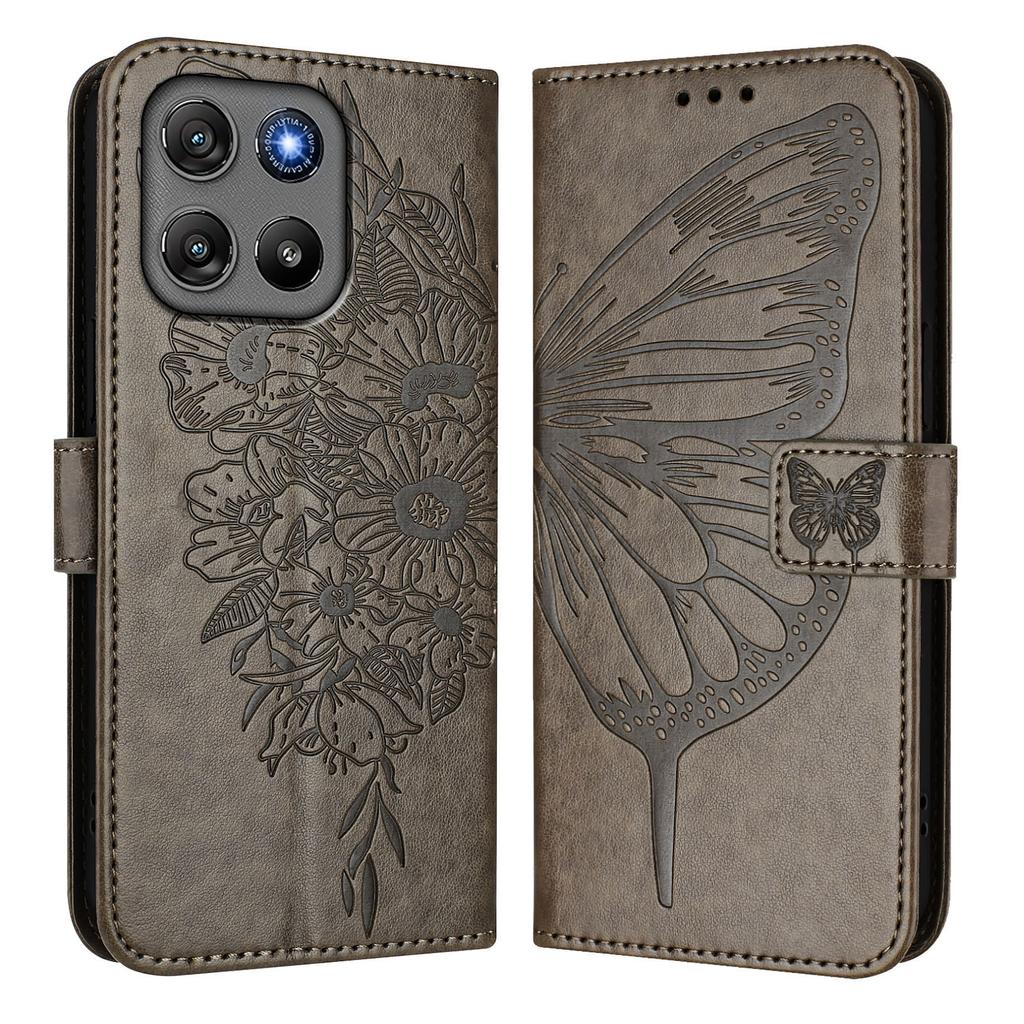 For Motorola Moto G67 Power 5G Wallet Case with Wrist Strap Butterfly Imprint Leather Phone Cover