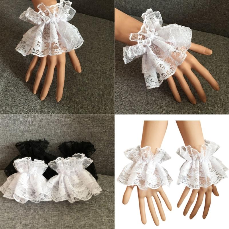 Breathable Lace Wrist Sleeves Stretchy Fit Sun Protection Comfortable For Outdoor Exercise Daily Use White Black