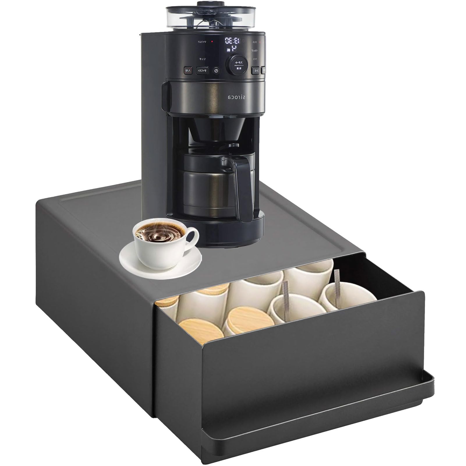 

RUMOKI Кухонный органайзер Стеллаж с x x Верхняя часть подходит для размещения мелкой кухонной техники, такой как кофеварки, а ящики имеют чёрный