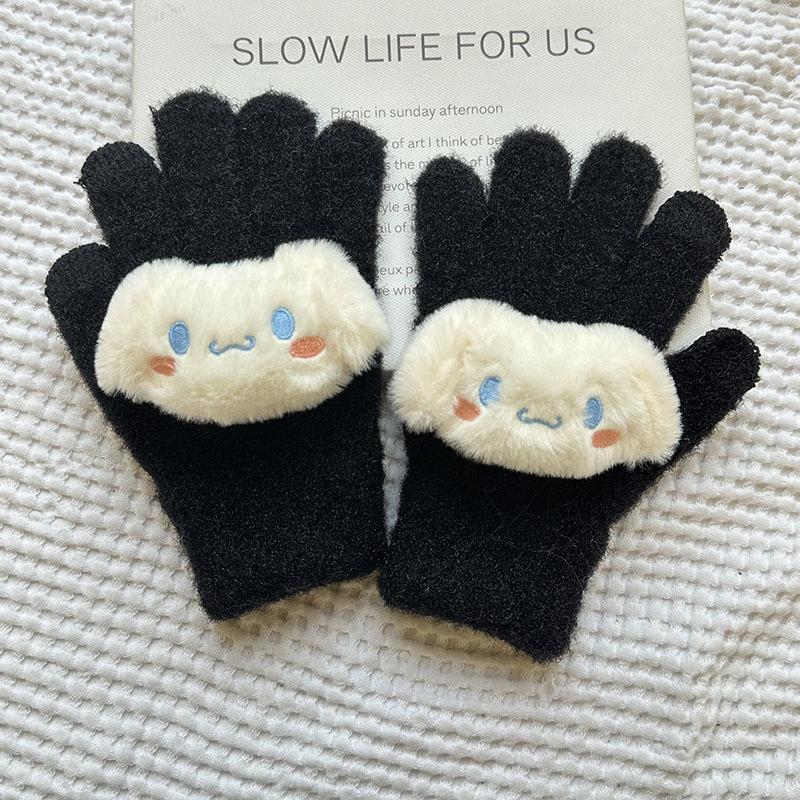 Korean Autumn and Winter Children's Gloves Sanrio Cartoon Warm and Cold Proof Thickened Baby Gloves Knitted Five Finger Gloves
