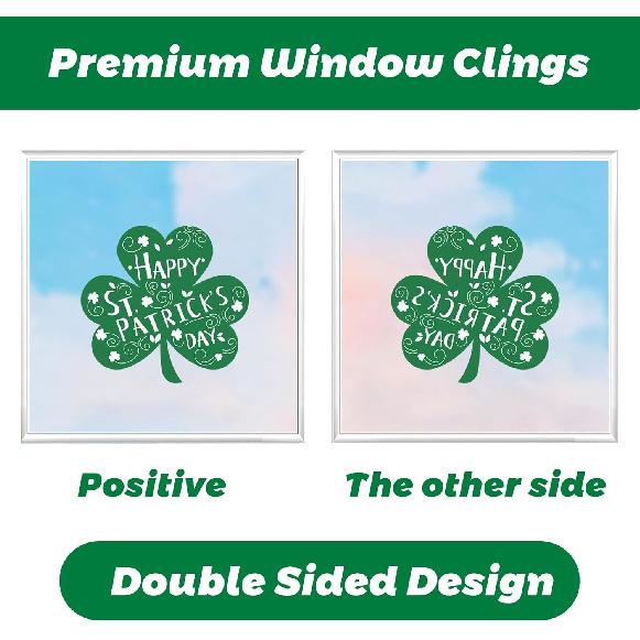 106Pcs St. Patrick's Day Window Clings, Green Shamrock Shaped Sticker Reble Static Window Stickers for Irish Day Decoration Spring Holiday Home