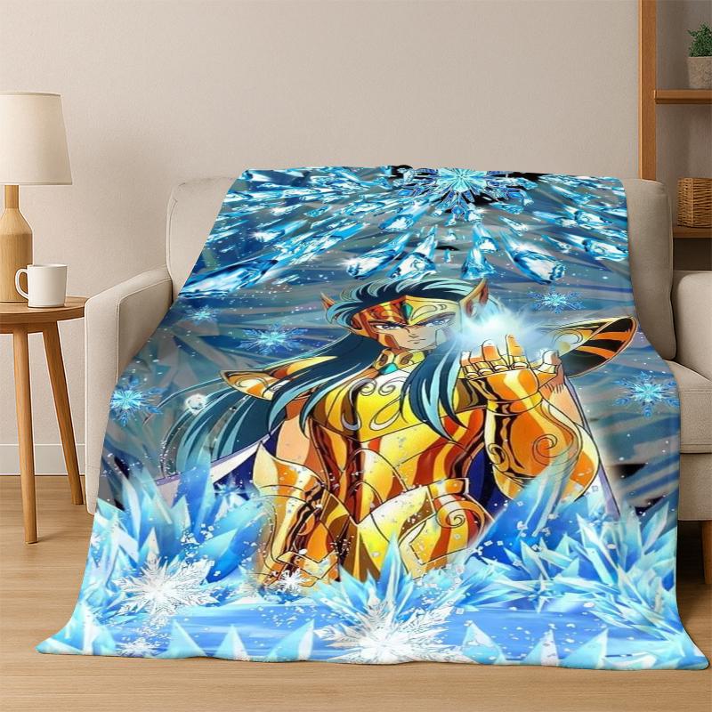 Cartoon Saint Seiya Anime Flannel Blanket Soft Warm Blanket Throw Blanket for Bedroom Living Room Bed Travel Picnic Gift Kid