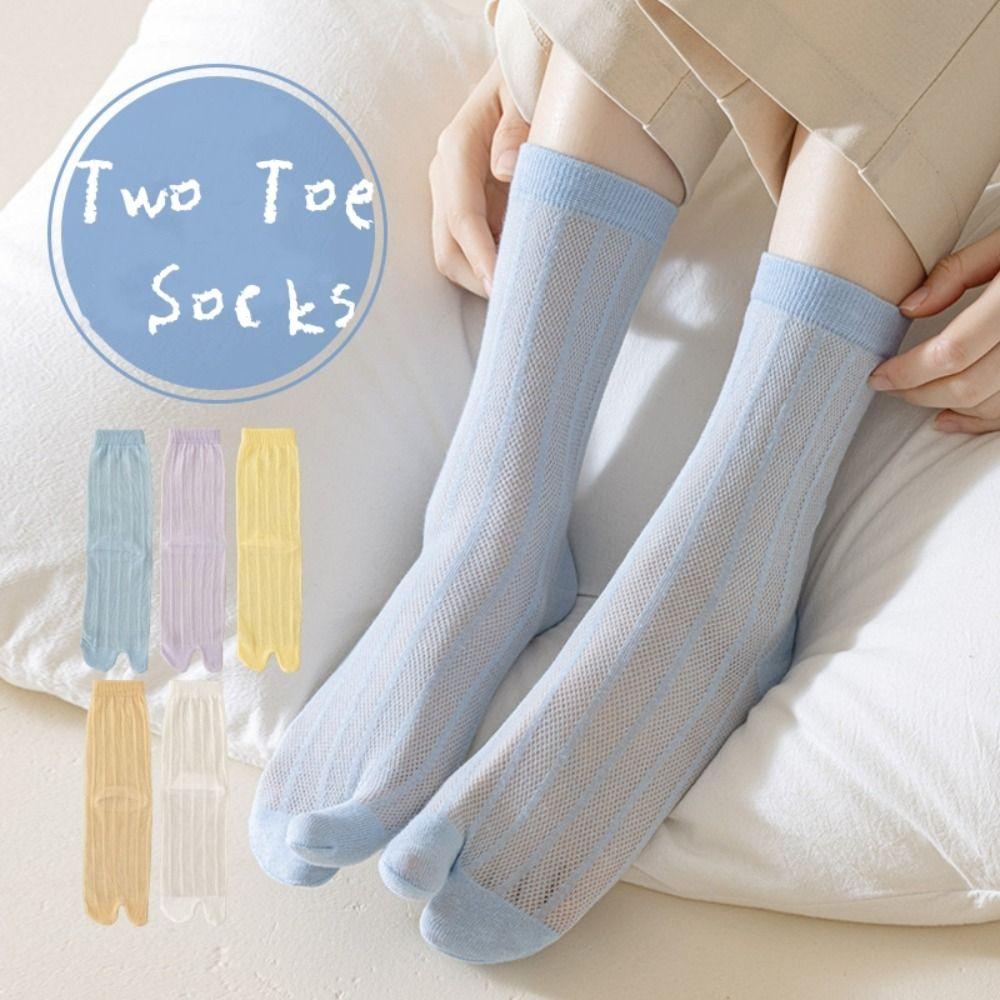 Sweet Two Toe Socks Simple Summer Thin Socks Solid Color Split Toe Tube Socks  Daily