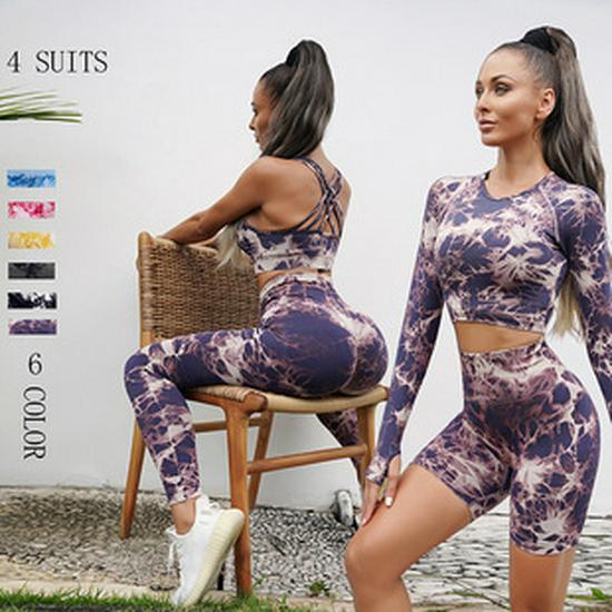 Seamless Knit Quick-Dry Running and Yoga Long Sleeve Set with Slim Fit Pants